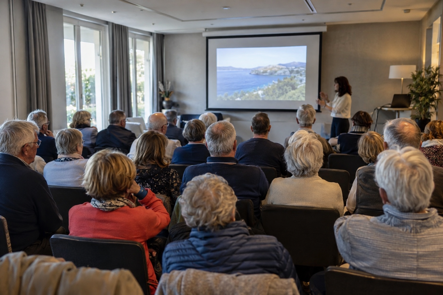 réunion de présentation dans une salle fermée générique